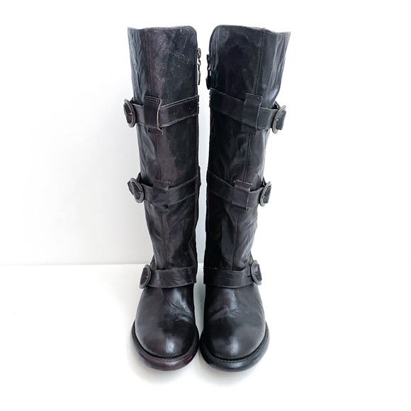 Ariat Tall Strappy Buckle Side Zip Cowboy Bike Black Leather Boots - Picture 2 of 10